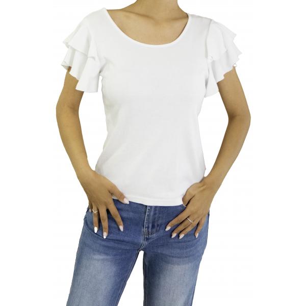 T shirt con volant tinta unita 